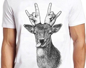 Party Deer Heavy Metal Sense Of Humor Fashion Art Retro Funny Parody Gift Tee T Shirt 1522