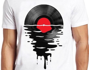 T-shirt en vinyle fondu dégoulinant de disques cool T-shirt cadeau musique DJ 84