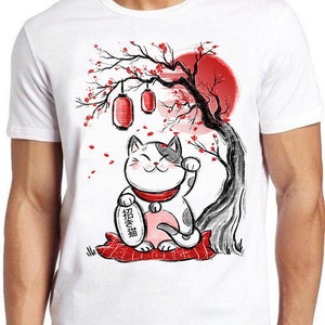 Maneki Neko Japanese Lucky Cat Chinese Funny Retro Cool Gift Tee T Shirt 536