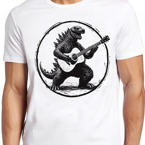Dinosaur Playing Guitar Sketch Weird Humorous Hilarious Witty Funny Music Gift Tee T Shirt 2253