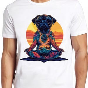 Pug Dog Yoga Spirutal Sunset Tattoo Funny Meme Gift Tee Gamer Cult Movie Music  T Shirt 2464