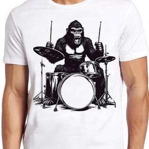 Gorilla Drummer Drum Drumming Monster Funny Animal Meme Gift Tee Gamer Cult Movie Music  T Shirt 2407