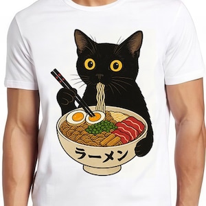 Ramen Noodle Black Cat Foodie Lover Meme Top Cool Gift Tee T Shirt 2588