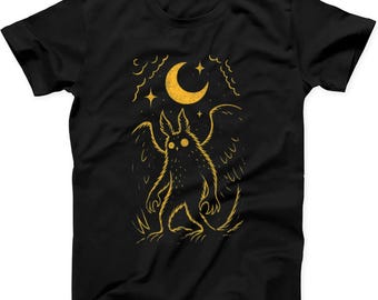Mothman Weird Strange Unusual Cryptid Cryptozoology Gift Tee Black T Shirt 475