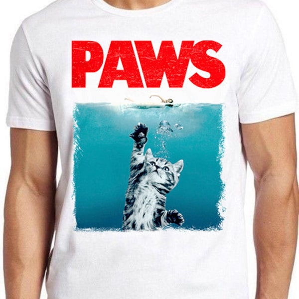 Paws Jaws Cat Fun Pet Lover Best Gift Funshirt Funny Kitten Kitty Katze Weiße Hai Top Tee T Shirt 930
