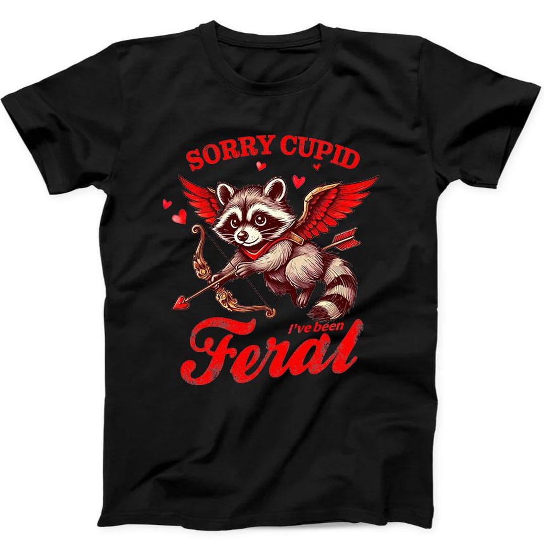 Cupid Raccoon Valentine's Day Cupid Feral Raccoon Meme Funny Gift Black Tee T Shirt ...