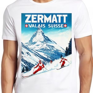 Swiss Alps Ski T Shirt Zermatt Valais Switzerland Poster Cool Tee 2438