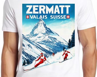 Swiss Alps Ski T Shirt Zermatt Valais Switzerland Poster Cool Tee 3006