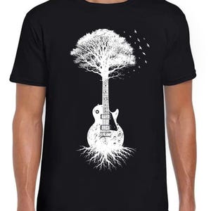 Guitar Tree Music Player Birds House Rock Nature Funny Gift Tee Black T Shirt 480
