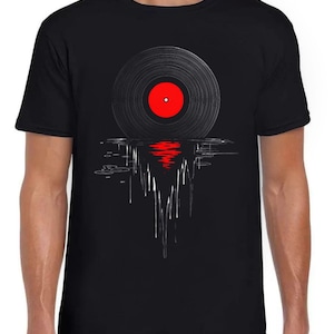 Melting Vinly Dripping Cool Record DJ Music Gift Tee Black T Shirt 469