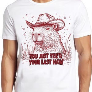 Western Capybara Retro Cowboy Animal Funny Gift Tee T Shirt 2436