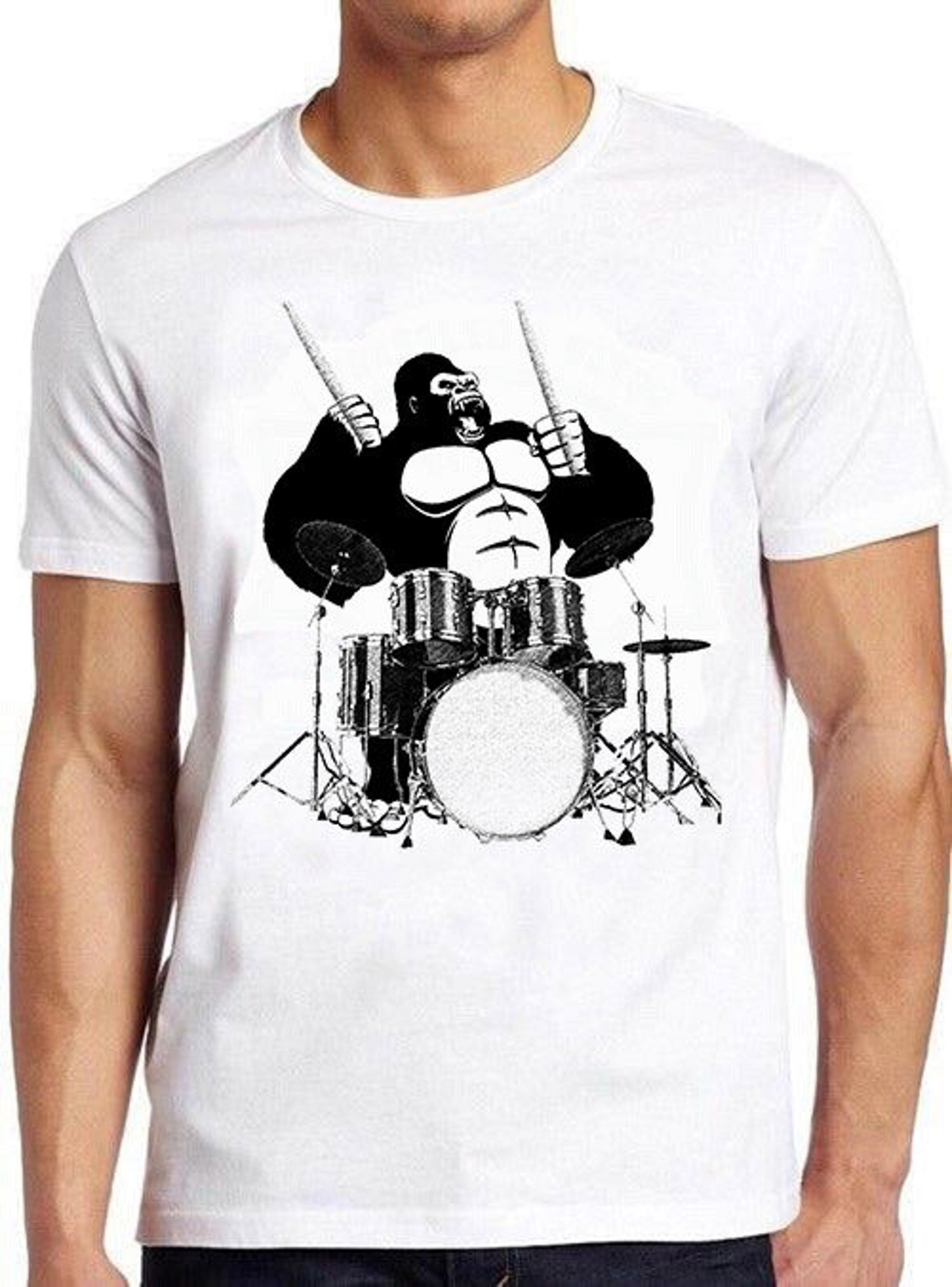 Discover Camiseta Gorilla Drummer Drumming Monster Funny Animal Meme Gift Tee Gamer Vintage para Hombre Mujer