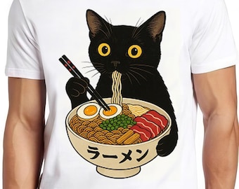 Ramen Noodle Black Cat Foodie Lover Meme Top Cool Gift Tee T Shirt 2588