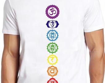 T-shirt Uomo Donna 7 Chakra Meditazione Yoga - Bianca, Psichedelica, Taglia Unica 515