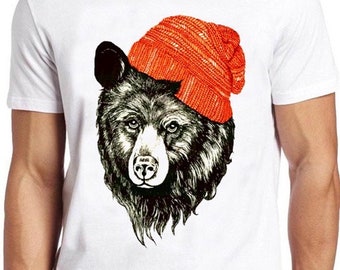 Bear with Beanie T Shirt Funny Cool Animal Present Cool Gift Tee 318