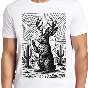 Jackalope Mythical Rabbit Creature Animal Humorous Hilarious Southwest Theme Weird Unique Cryptid Witty Funny Music Gift Tee T Shirt 2613