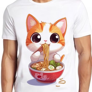 Ramen Cat T Shirt Anime Kawaii Neko Ramen Cute Japanese Noodle  Cool Gift Tee 2410