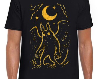Mothman Weird Strange Unusual Cryptid Cryptozoology Gift Tee Black T Shirt 475