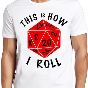 20 Sided Dice T Shirt Dungeons Geek Magic Dragons Retro  Cool Tee 2460
