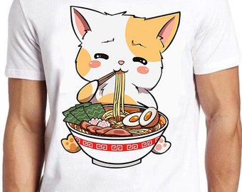 Ramen Cat T Shirt Anime Kawaii Neko Ramen Cute Japanese Noodle  Cool Gift Tee 447