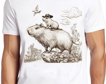 Capybara Cowboy Rat Mouse Rodeo Sketch Weird Humorous Hilarious Witty Funny Music Gift Tee T Shirt 2246