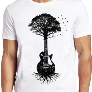 Guitar Tree Music Player Birds House Rock Nature Funny Gift Tee T Shirt 2815