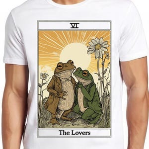 Camiseta divertida con la carta del Tarot de los amantes, rana y sapo, regalo de culto genial, 2445