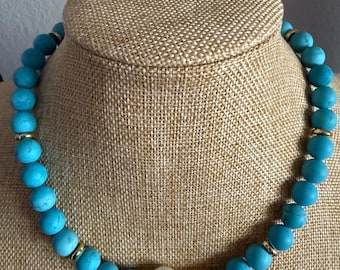 Beaded Necklace with Pearl Cernterpiece- Handmade Coastal Jewelry