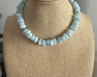 Aquamarine Nugget Necklace – Natural Gemstone Beaded Necklace, Minimalist Coastal Jewelry