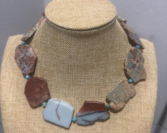 Chunky Jasper Turquoise Statement Necklace | Handmade Adjustable Boho Jewelry