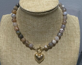 Beaded Necklace with Gold Heart Pendant