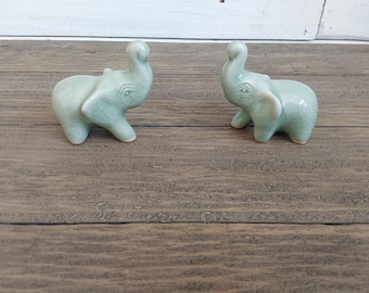 Lucky Green Elephant Ceramic Figurines