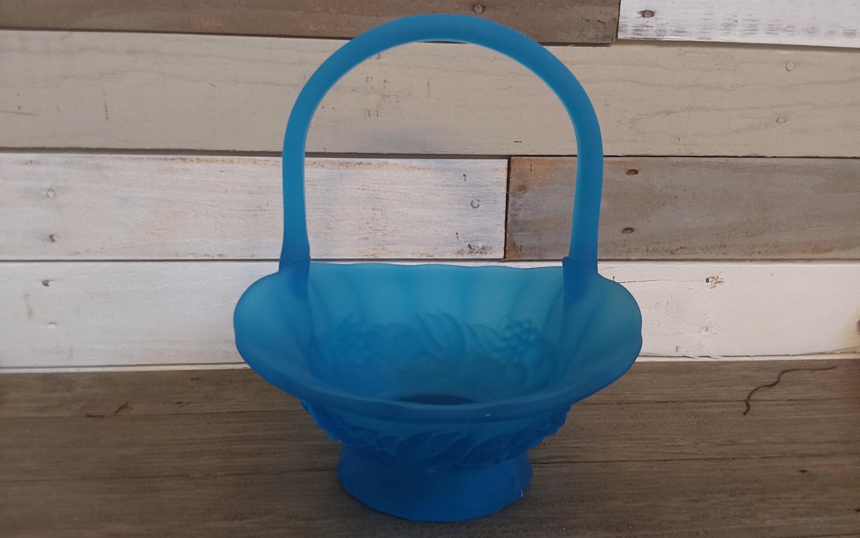 Vintage Westmoreland Blue Satin Mist Glass Banana and Fruit Basket