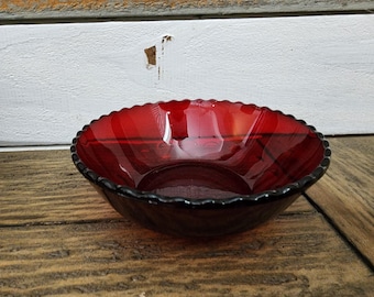 Anchor Hocking Royal Ruby Red Thumbprint Pattern Small Berry or salad Bowls Vintage.