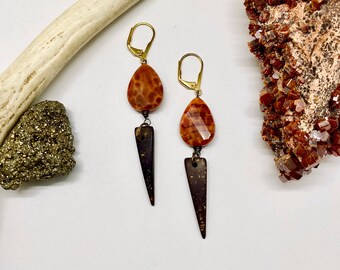 Fire Agate & Coconut Shell Earrings