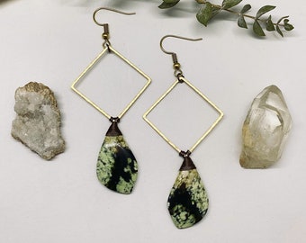 Hammered Brass & Jasper Earrings