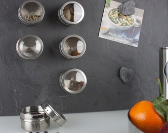 magnetic spice cans for magnetic panels made of slate, concrete and glass