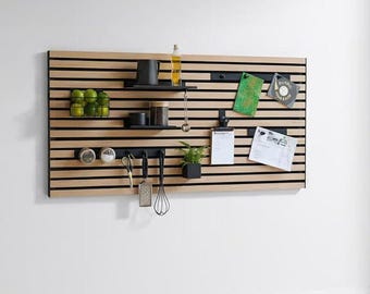 Steinmine - Designmanufaktur wall organizer - acoustic panel with oak slats - including accessories - easy installation -