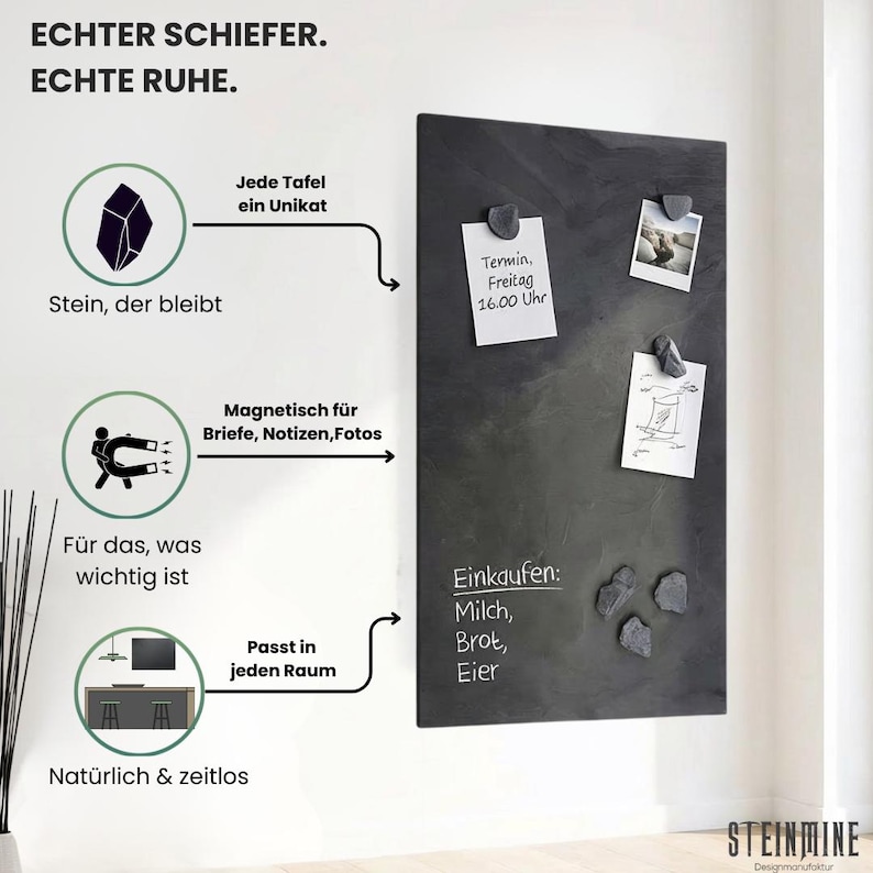 High-quality slate magnetic board including stone magnet and chalk image 2