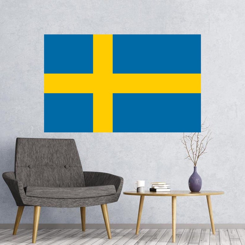 LARGE Sweden Flag Decal Sticker High-grade Quality Print Wall Art Decor for Home or Office Use Available Size up to 48x84-Inches CF090