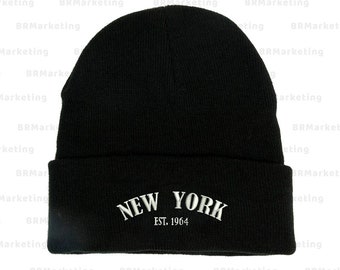 Black City Hunter Ck1081 New York NY Patch Pom Winter Beanie Hat Black City Hunter Ck1081 New York NY Patch Pom Winter Beanie Hat