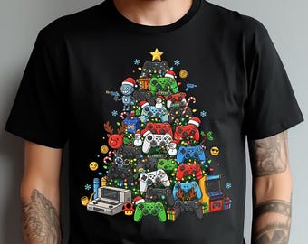 Ugly Christmas Gamer T-Shirt, Retro Video Game Tree