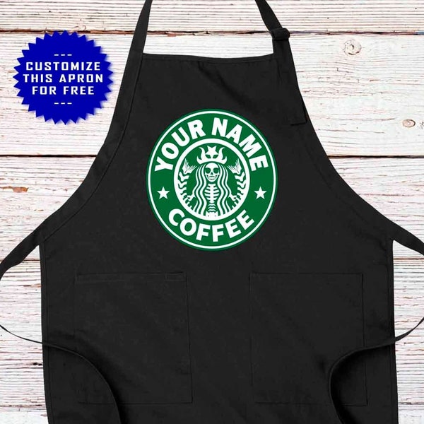 Delantal de barista, delantal de nombre personalizado, delantal de nombre personalizado, delantal de café, regalo de amante del café, delantal de Navidad para mamá papá marido esposa