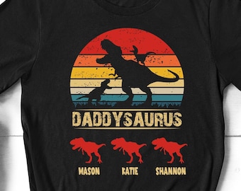Daddysaurus Shirt With Kid Names, Customized Dinosaur Tee, Personalized Fathers Day Gift, Birthday Shirt for Dad, Christmas Gift for Husband