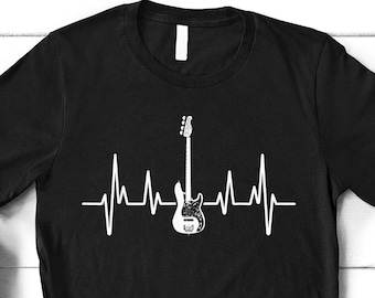 Camiseta Heartbeat Line, Camisa de guitarra, Amante de la guitarra genial, Regalo para guitarrista, Camisa de banda de rock, Guitarrista, Guitarra eléctrica, Regalo de Navidad