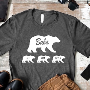 Custom Baba Bear Shirt With Kid Names, Father&#39;s Day Shirt, Personalized Baba Shirt, Baba Bear Tee, Dad Birthday Shirt, Gift for Baba Daddy