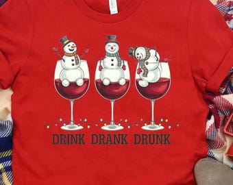 Funny Christmas Snowman Wine T-Shirt, Holiday Party Tee, Wine Lover Gift