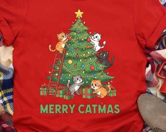 Merry Catmas Christmas Tree Shirt, Cat Lover Gift