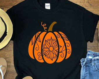 Fall Pumpkin Shirt, Floral Shirts for Women, Pumpkin T-Shirt, Fall Tshirt, Autumn Vibes, Thanksgiving Shirt, Fall Apparel
