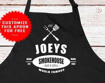 Personalized BBQ Apron, Smokehouse Bar & Grill, Gift for Dad, Dad Barbecue Gift, Gift For Him Funny BBQ Apron, Fathers Day, Husband Birthday